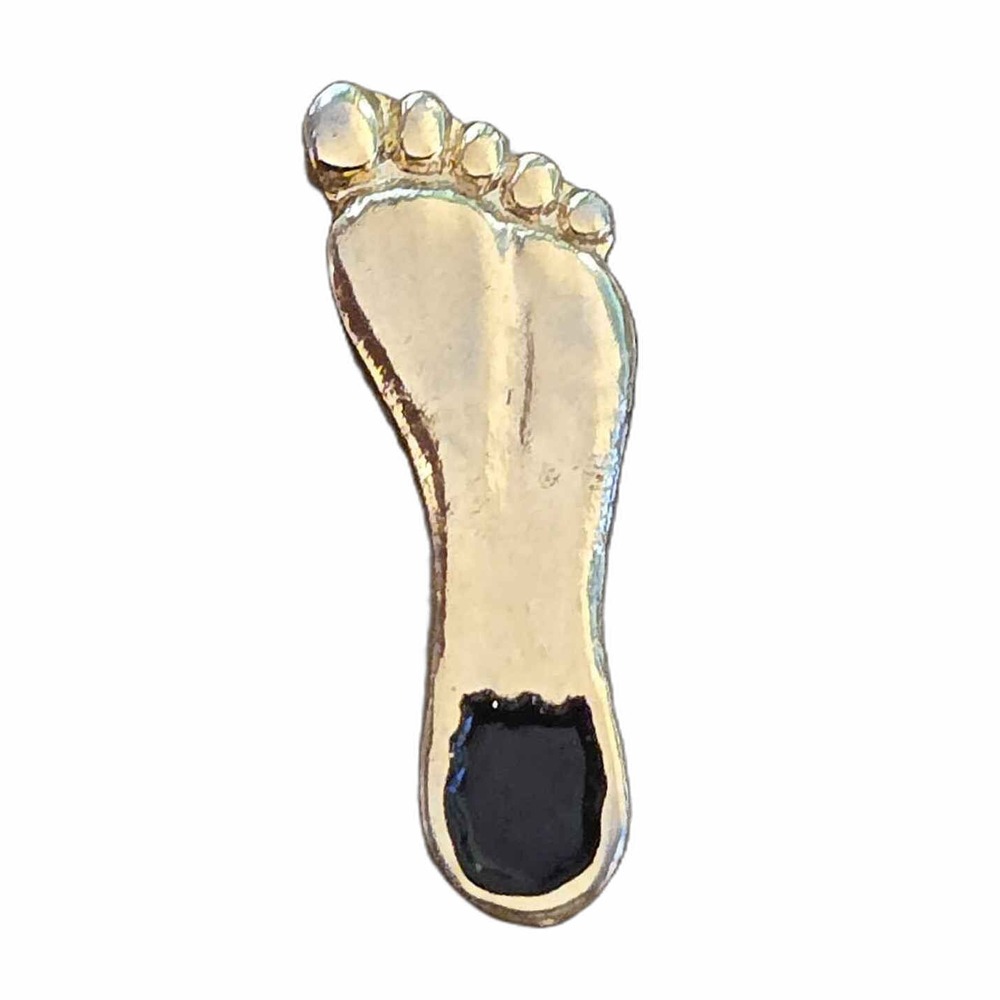 Vintage Gold Tone Footprint Black Heel Lapel Vest Hat Pin J23
